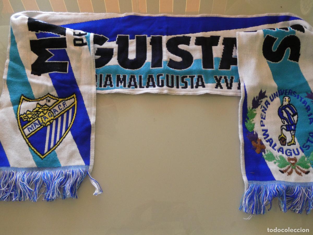 Coleccionismo deportivo: BUFANDA DE DEPORTES. M&Aacute;LAGA CF. PE&Ntilde;A MALAGUISTA UNIVERSITARIA XV ANIVERSARIO. 120GR