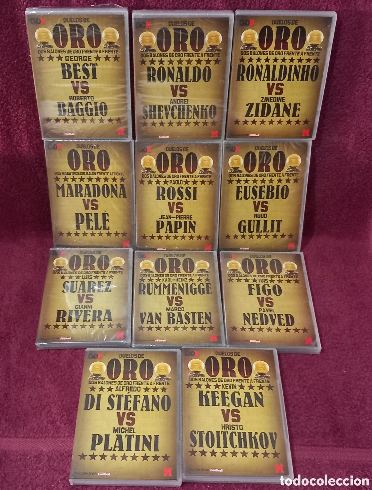 Coleccionismo deportivo: COLECCION DUELOS DE ORO/11&times;DVDs con los MEJORES DUELOS FUTBOLISTICOS DE LA HISTORIA(8 PRECINTADOS)