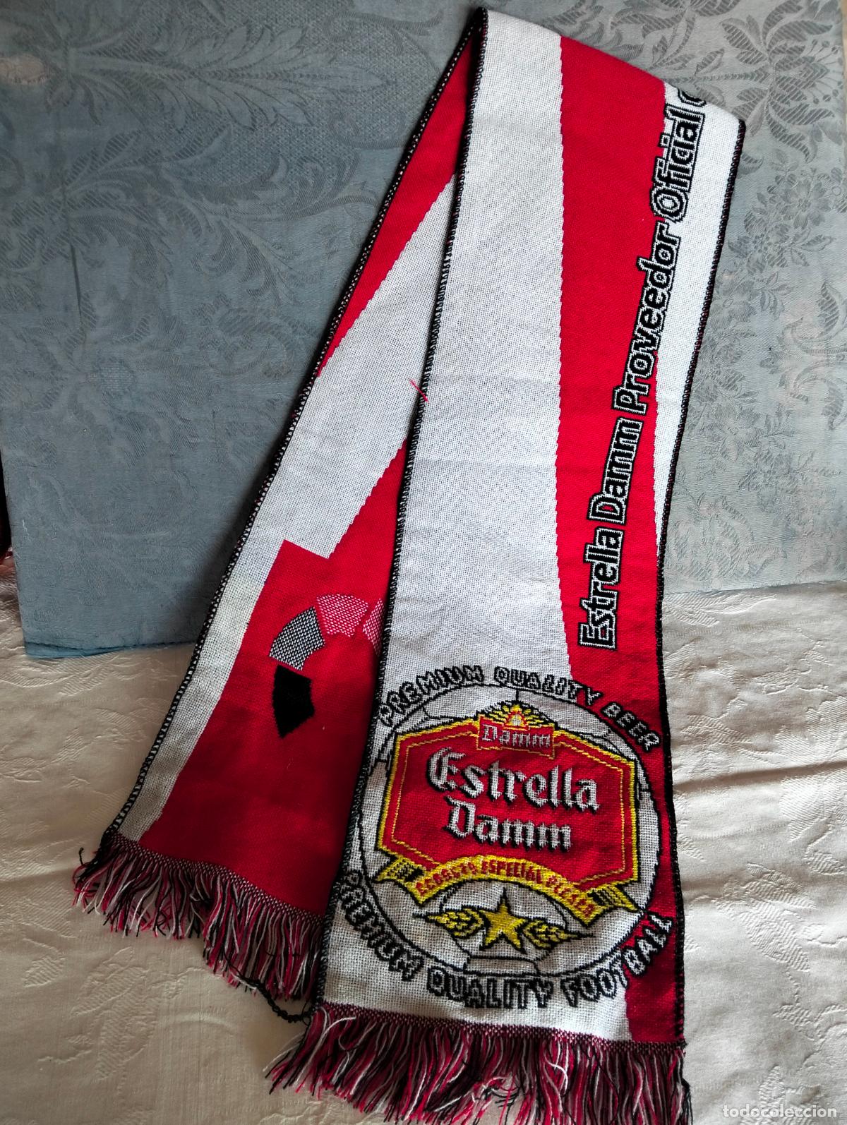 Coleccionismo deportivo: Bufanda vintage club de f&uacute;tbol a&ntilde;os 90 estrella damm blanco rojo la liga