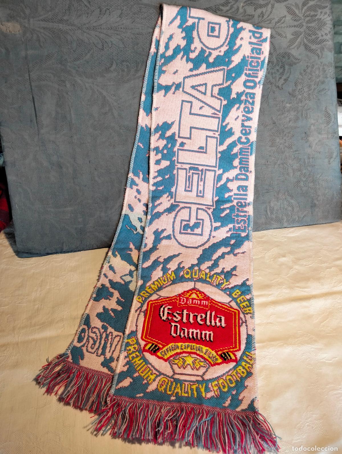 Coleccionismo deportivo: Bufanda vintage club de f&uacute;tbol a&ntilde;os 90 estrella damm azul blanco celta de Vigo