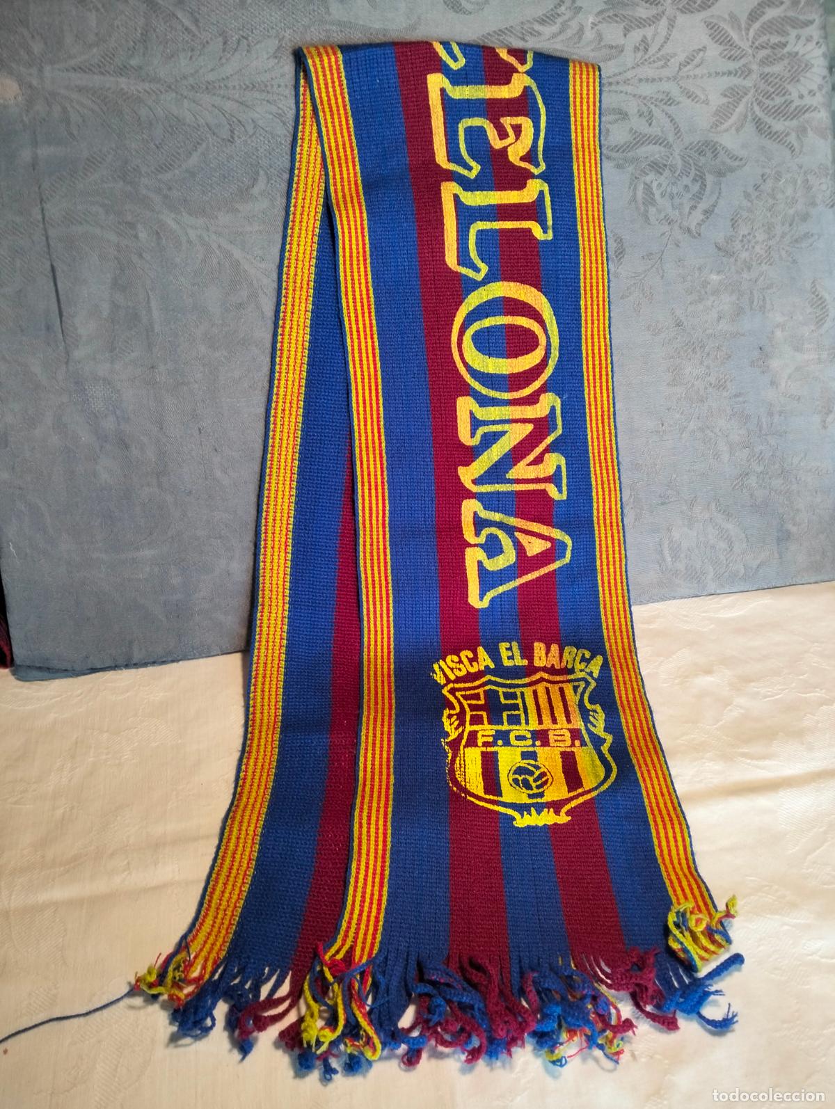 Coleccionismo deportivo: Bufanda vintage club de f&uacute;tbol a&ntilde;os 90 azul rojo FCB Club Barcelona visca el Bar&ccedil;a