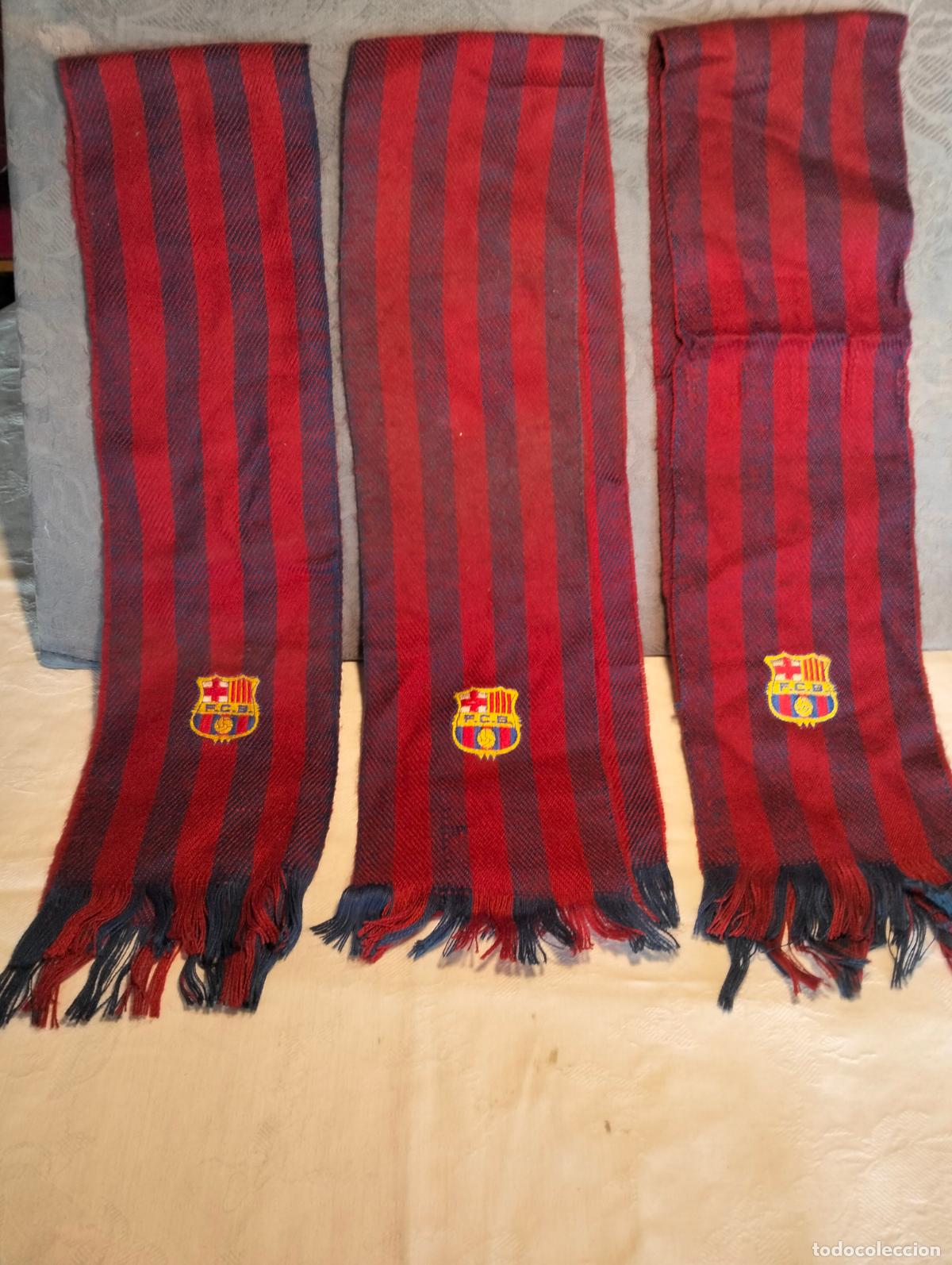 Coleccionismo deportivo: Lote 3 bufandas vintage club de f&uacute;tbol a&ntilde;os 90 azul rojo FCB F&uacute;tbol Club Barcelona Bar&ccedil;a