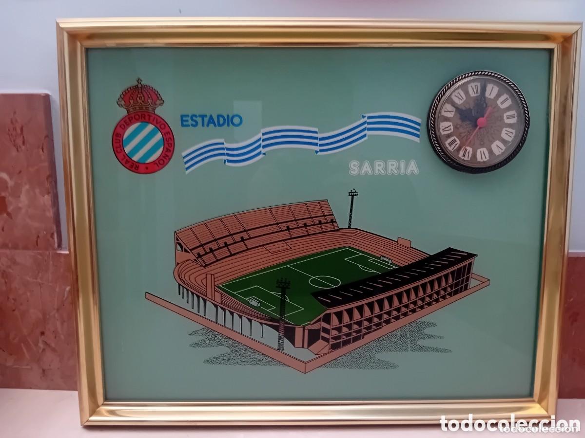 Coleccionismo deportivo: Cuadro con reloj - Futbol Estadio Sarria Espa&ntilde;ol - RCD Espanyol campo de futbol Sarria