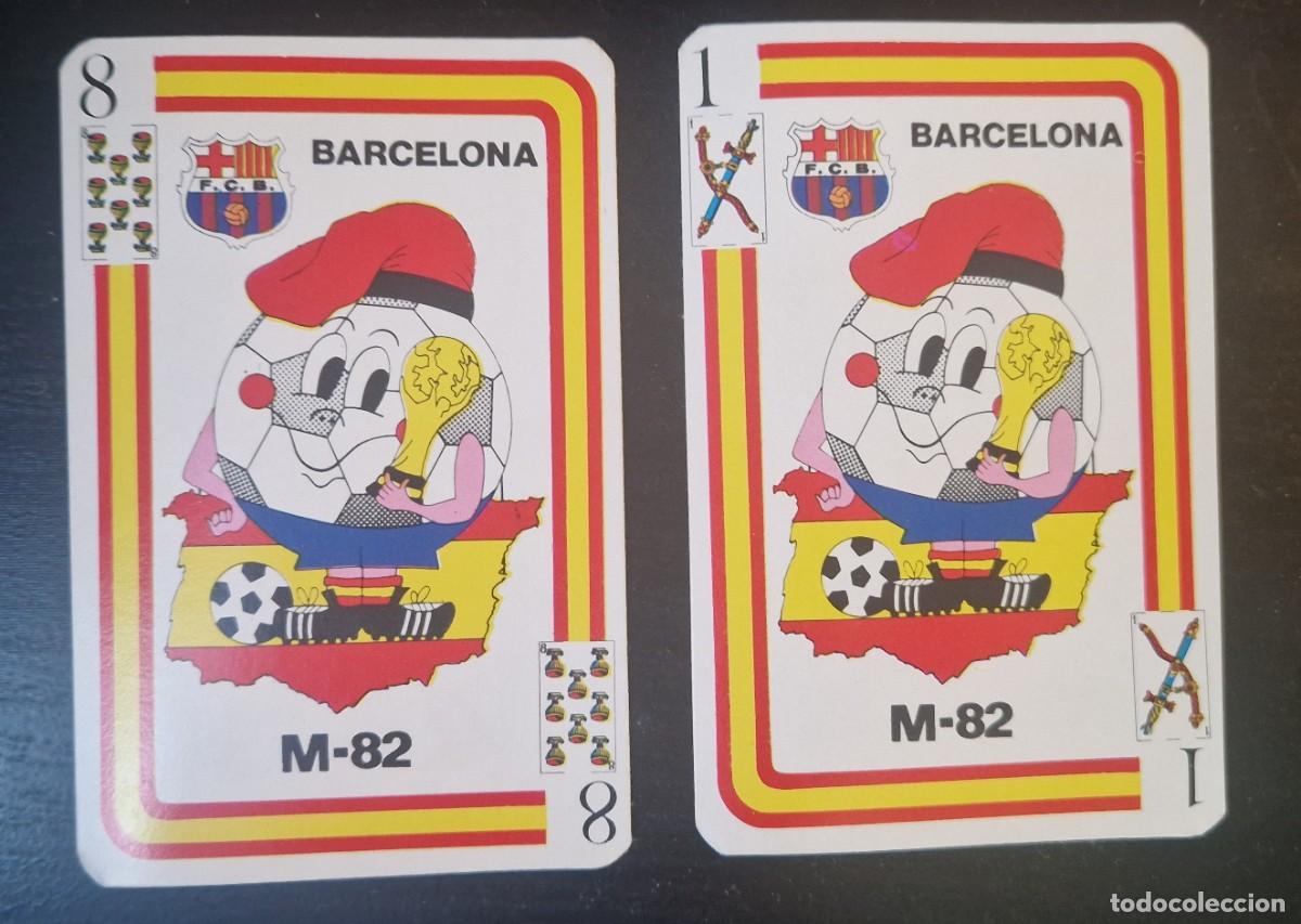 Coleccionismo deportivo: 2 CARTAS NAIPES FC. BARCELONA. MUNDIAL FUTBOL ESPA&Ntilde;A 82. NARANJITO 1982.