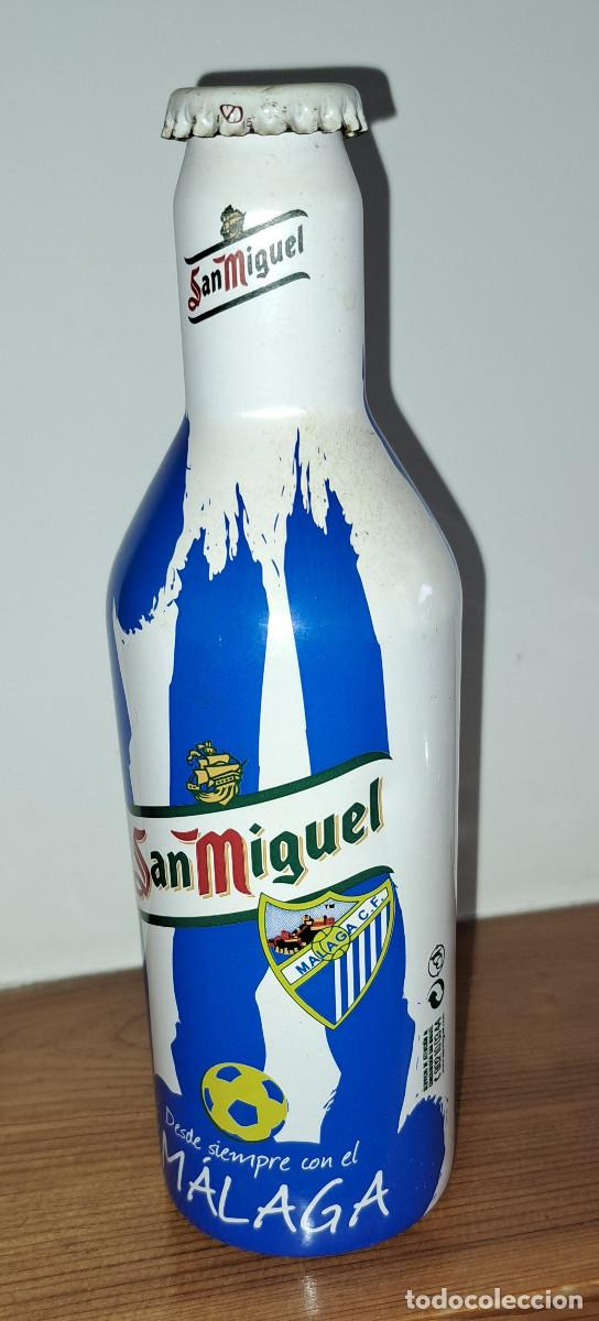 Coleccionismo deportivo: M&Aacute;LAGA, C.F. - BOTELL&Iacute;N DE ALUMINIO DE CERVEZA SAN MIGUEL