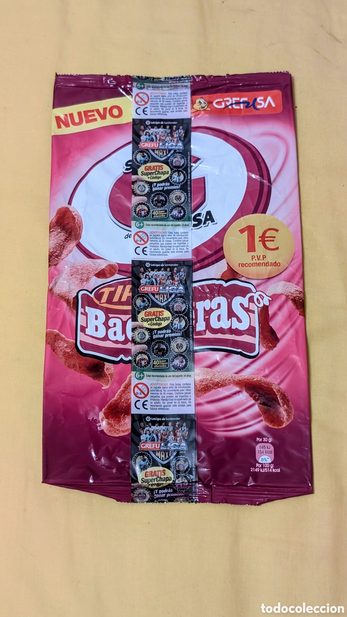 Coleccionismo deportivo: Bolsa patatas Grefuliga Tiras Baconeras. Liga de futbol. Grefusa. Muy rara!!