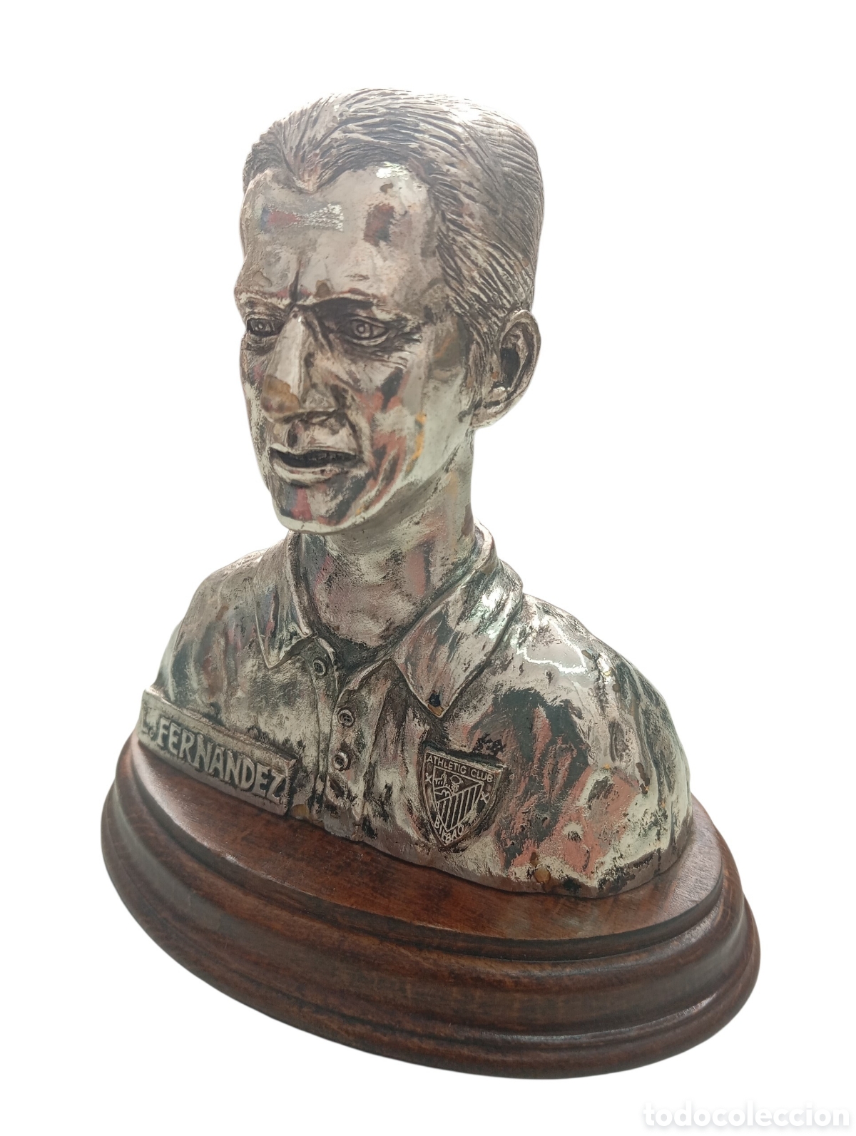 Coleccionismo deportivo: Escultura Luis Fernandez Entrenador Athletic club de Bilbao 1998 Firmado Busto Trofeo Plateado