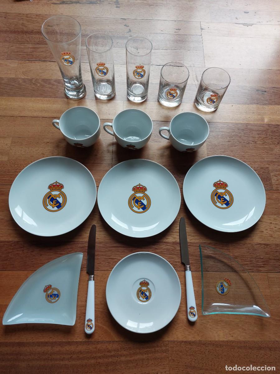 Coleccionismo deportivo: Lote 16 objetos REAL MADRID COPAS, VASOS, TAZAS, PLATOS, CUCHILLOS, CENICEROS - MUY BUEN ESTADO