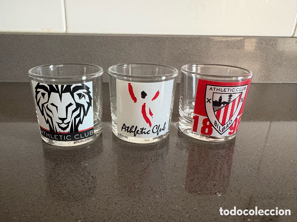 Coleccionismo deportivo: Juego 3 Vasos Chupito Cristal Athletic Club Bilbao