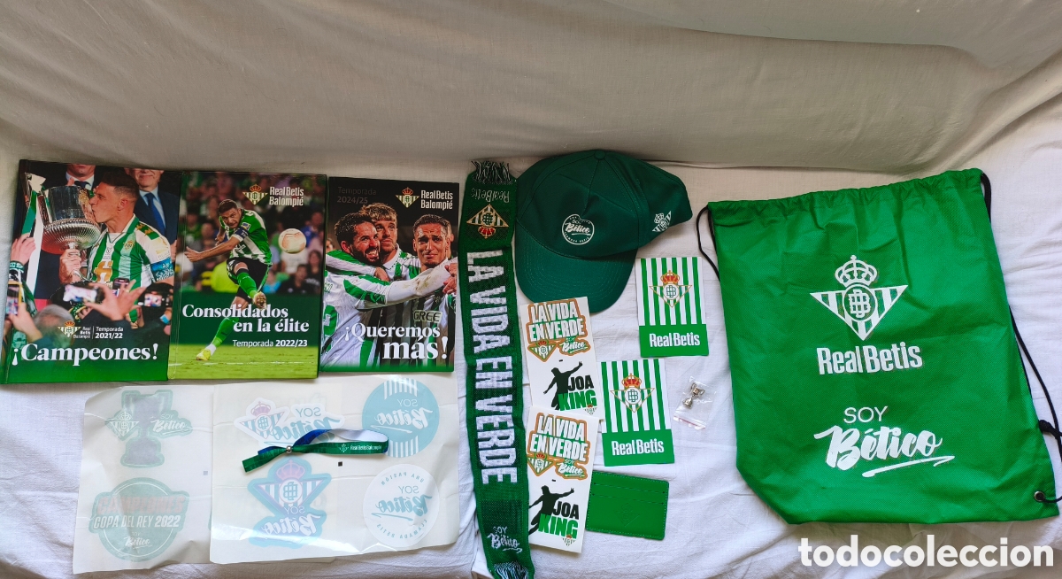Coleccionismo deportivo: Lote Betis Gorra+Pin+Pulsera+bolsa+libros+ pegatinas