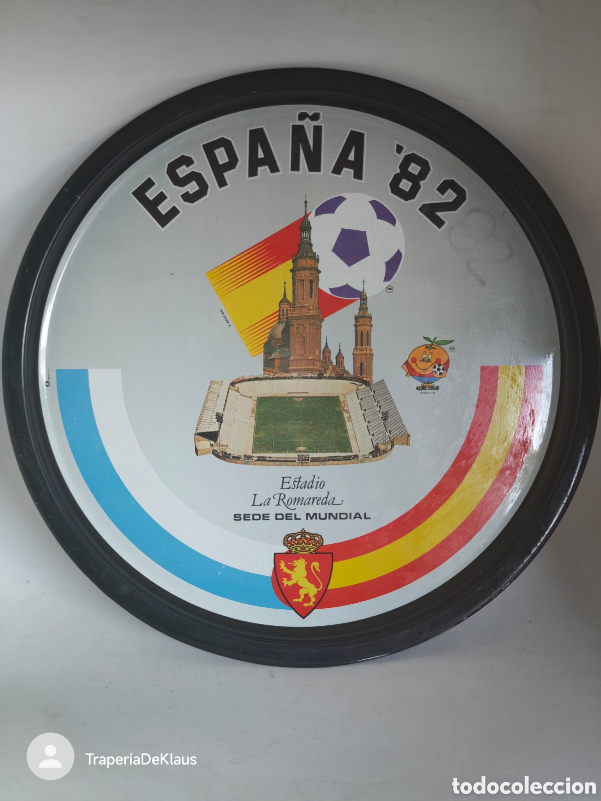 Colecionismo desportivo: Bandeja met&aacute;lica conmemorativa del Mundial Espa&ntilde;a '82 &ndash; Sede zaragoza - romareda