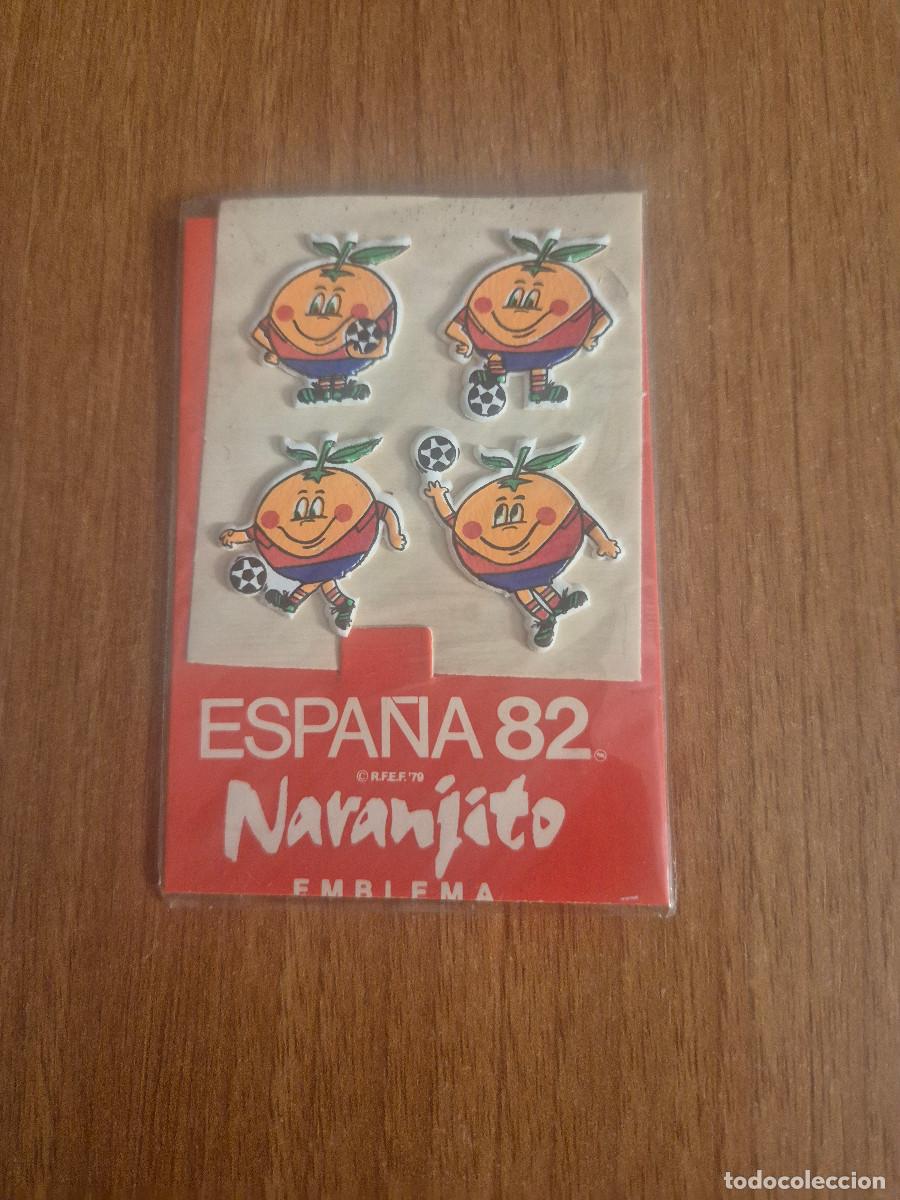 Collectionnisme sportif: CUATRO PEGATINAS TROQUELADAS DE NARANJITO MASCOTA OFICIAL DEL MUNDIAL DE FUTBOL.