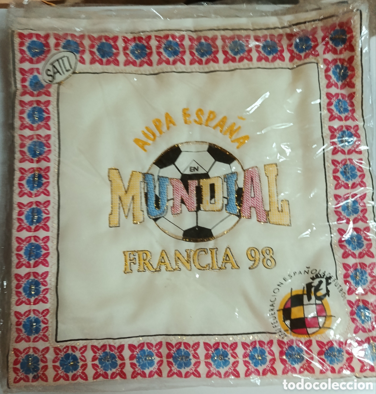 Coleccionismo deportivo: Funda de almohada Aupa Espa&ntilde;a Mundial Francia 98, sin usar