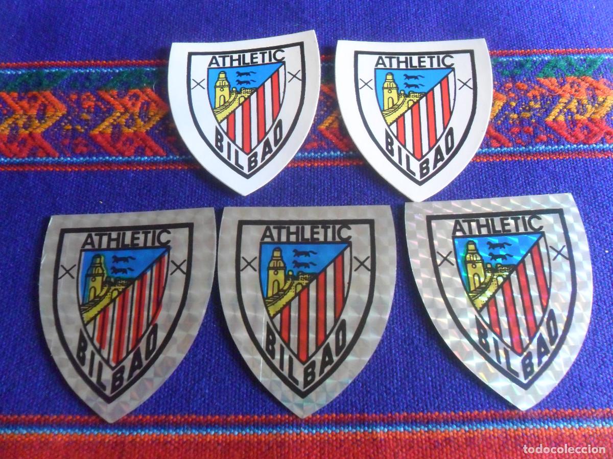 Sammelleidenschaft Sport: LOTE 2 PEGATINA ADHESIVO Y 3 PLATEADA ESCUDO ATHL&Eacute;TIC CLUB DE BILBAO A&Ntilde;OS 80. 6,5X5,5 CMS. RARAS.