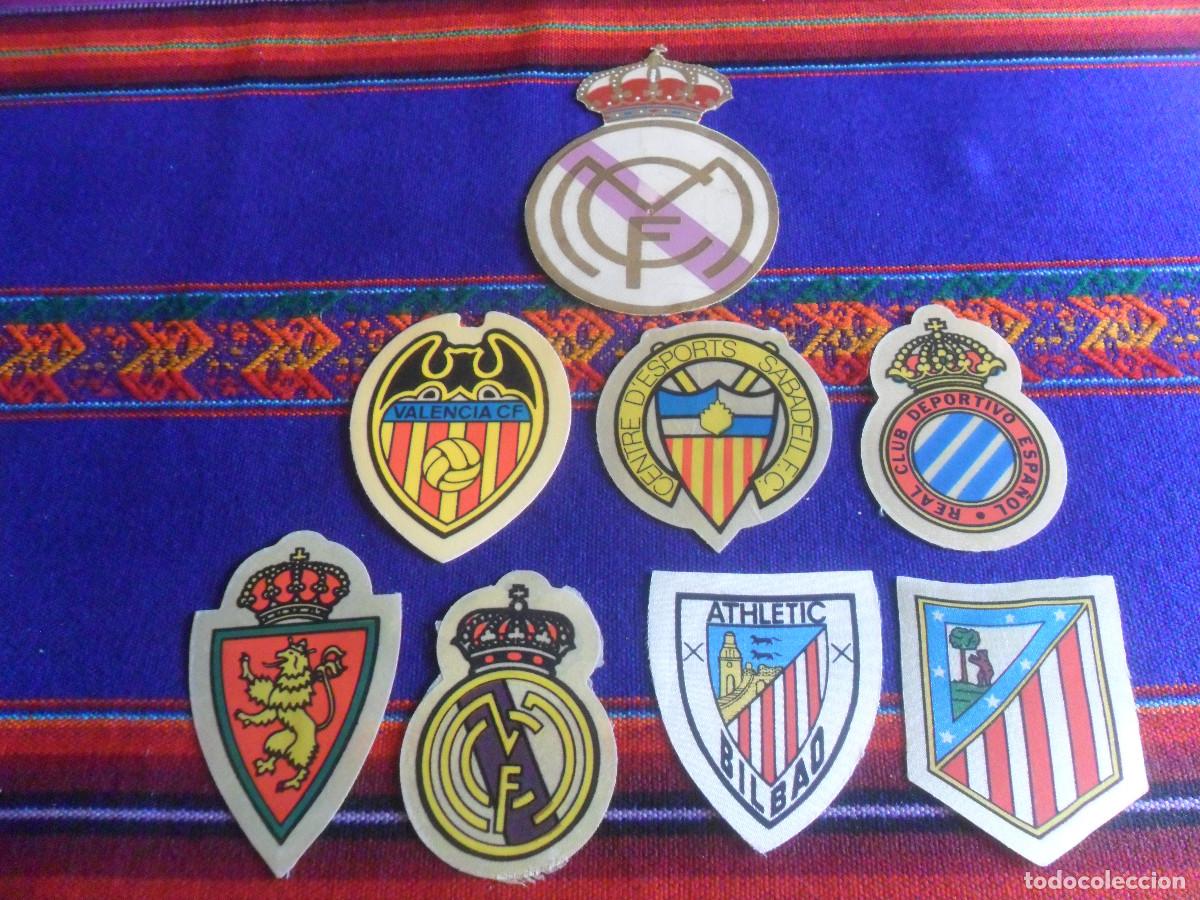 Sammelleidenschaft Sport: 8 ESCUDO TELA REAL MADRID ATL&Eacute;TICO ATHL&Eacute;TIC DE BILBAO ZARAGOZA RCD ESPA&Ntilde;OL VALENCIA CF CE SABADELL