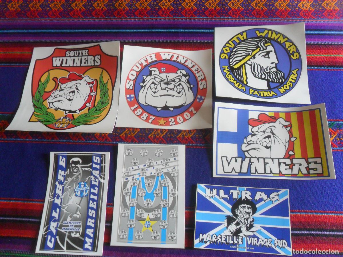 Sammelleidenschaft Sport: 7 PEGATINA OLYMPIQUE DE MARSELLA ULTRAS, VIRAGE SUD, CALIBRE MARSEILLAIS, SOUTH WINNERS 1987 2007.