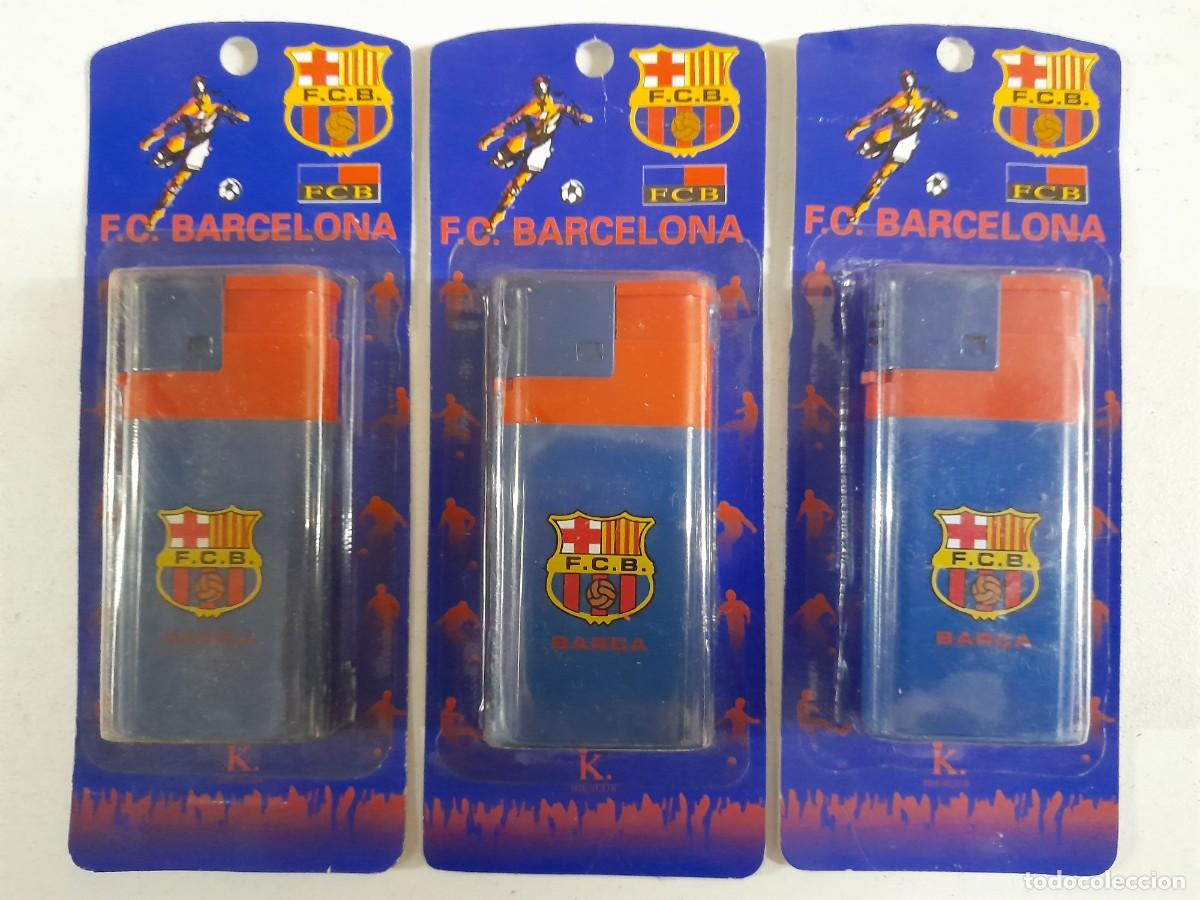 Coleccionismo deportivo: Lote de 3 Antiguos Mecheros F.C. Barcelona - Marca K. Idealik - Nuevos en Bl&iacute;ster - A&ntilde;os 90