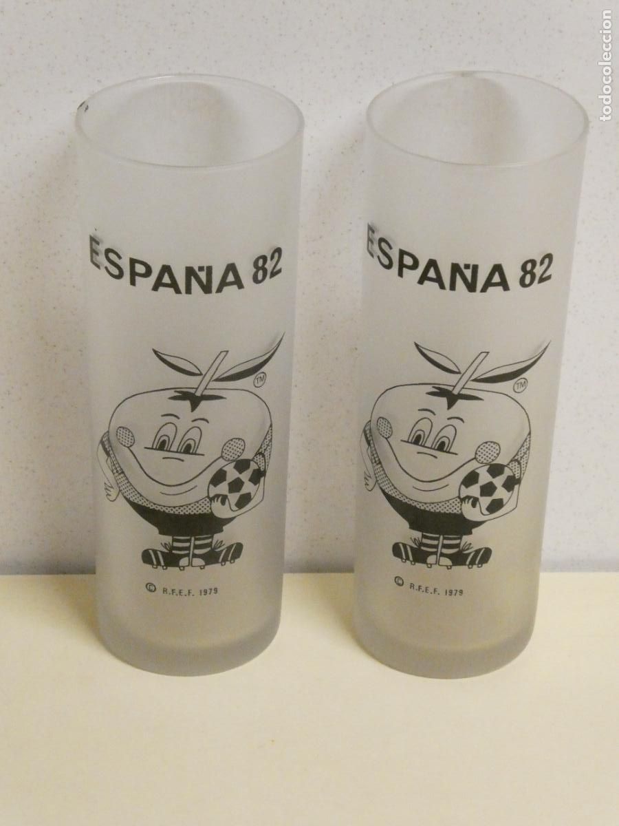 Colecionismo desportivo: 2 VASOS CRISTAL. MASCOTA NARANJITO MUNDIAL F&Uacute;TBOL ESPA&Ntilde;A 82 1982 16CM. 400GR