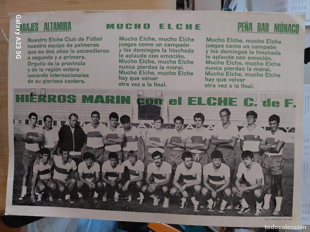 Coleccionismo deportivo: ELCHE C FUTBOL CARTEL HIMNO PUBLI GARAJES ALTAMIRA BAR PE&Ntilde;A MONACO HIERROS MARIN VINTAGE 24.8X17.3CM