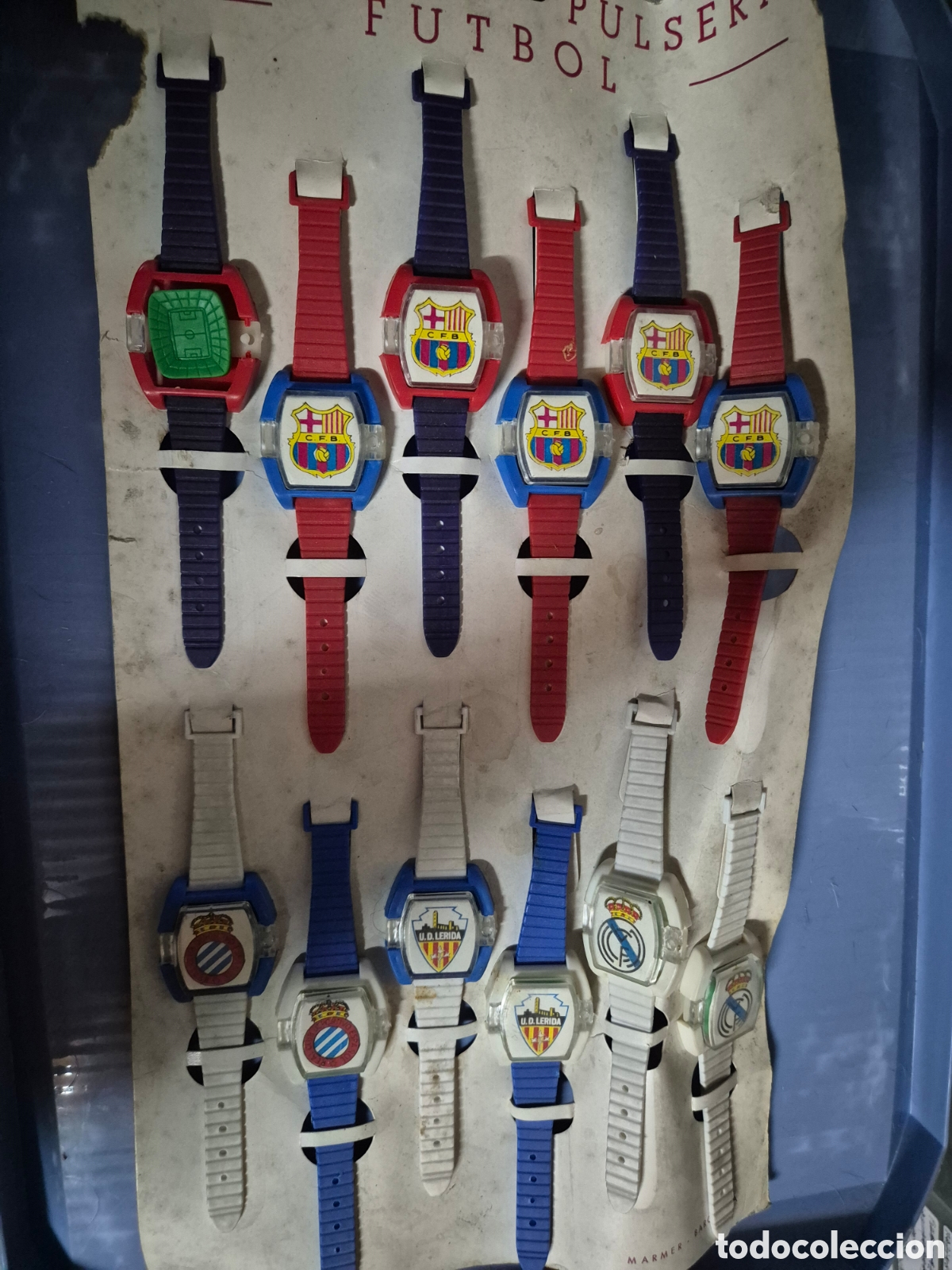 Sammelleidenschaft Sport: EXPOSITOR RELOJES JUGUETE FUTBOL FC BARCELONA UD LERIDA RCD ESPA&Ntilde;OL REAL MADRID