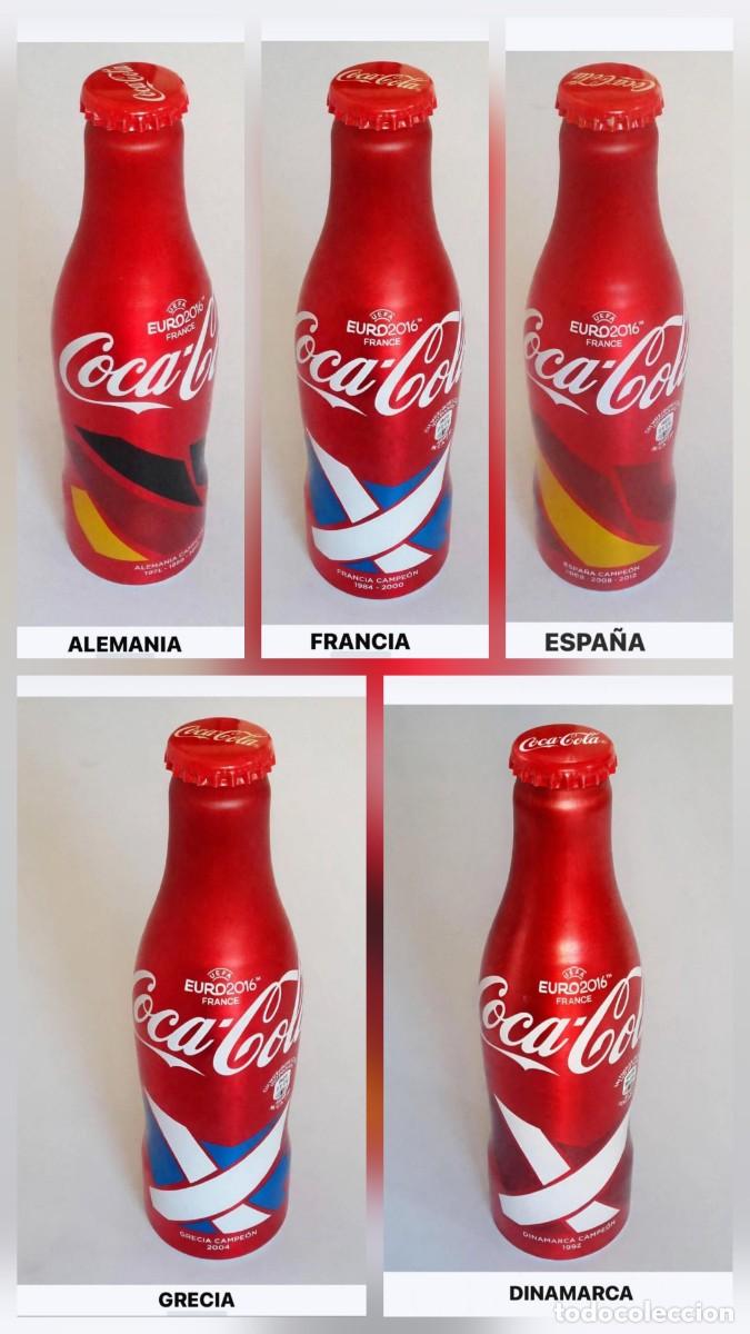 Coleccionismo deportivo: Colecci&oacute;n 5 botellas coca cola edici&oacute;n aluminio -- Conmemorativas Euro 2016 -- F&uacute;tbol UEFA