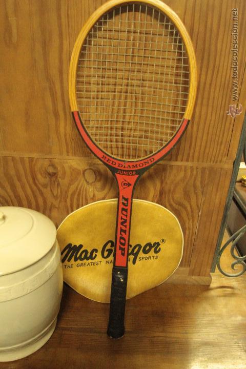 Sammelleidenschaft Sport: Antigua  raqueta Dunlop RED DIAMOND, Junior, de madera. con funda de piel.