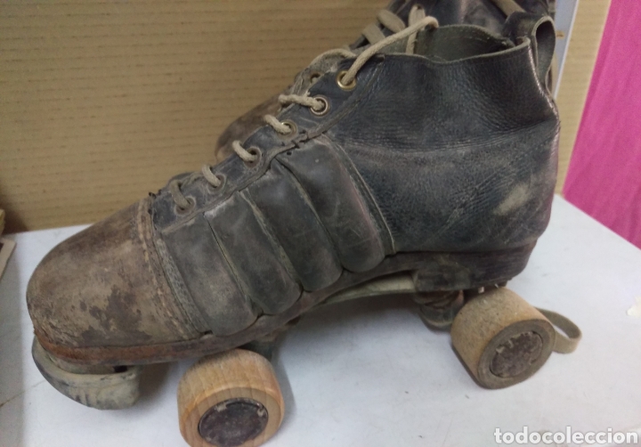 antiguos patines de hockey ruedas de madera año - Comprar en