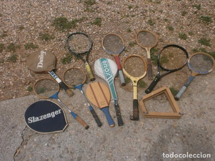 Sammelleidenschaft Sport: Lote raquetas antiguas de tenis, b&aacute;dminton, fundas y pala madera - Rox, Dunlop, Slazenger