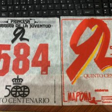 Coleccionismo deportivo: DOS DORSALES - 3 CARRERA DE LA JUVENTUD AÑO 92 - QUINTO CENTENARIO - MADRID -