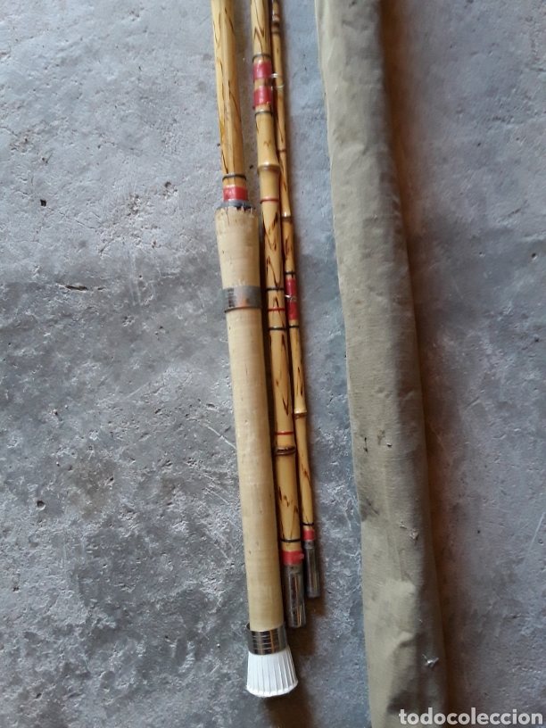 Coleccionismo deportivo: Ca&ntilde;a de bamb&uacute; con su funda, 340cm - Foto 2