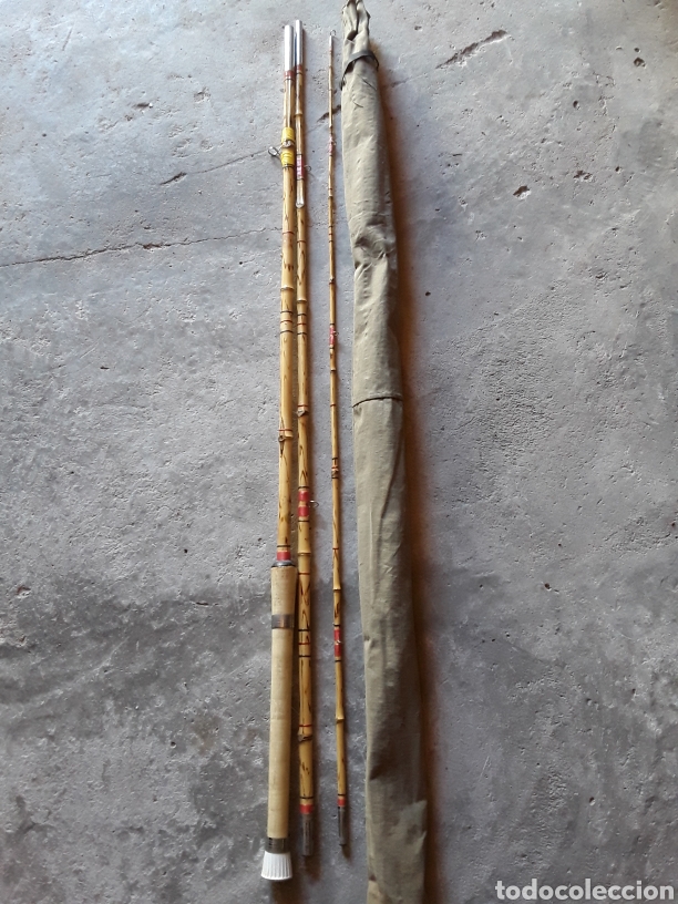 Coleccionismo deportivo: Ca&ntilde;a de bamb&uacute; con su funda, 340cm - Foto 4