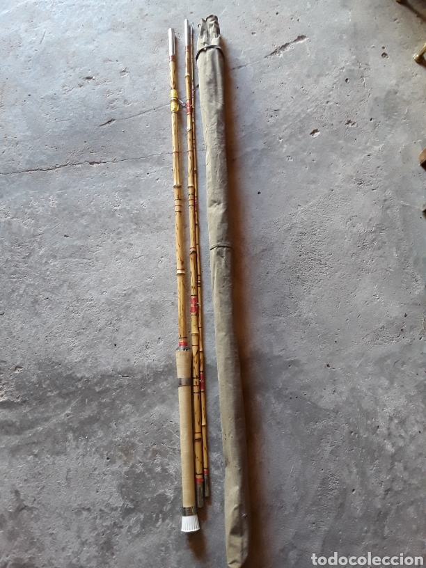 Coleccionismo deportivo: Ca&ntilde;a de bamb&uacute; con su funda, 340cm - Foto 1