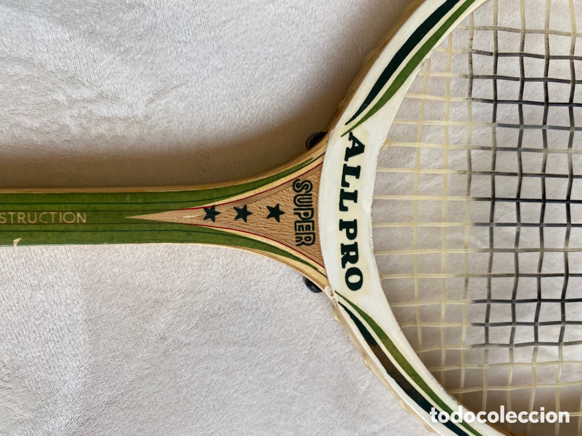 Coleccionismo deportivo: Raqueta de tenis de madera Allpro - Foto 5