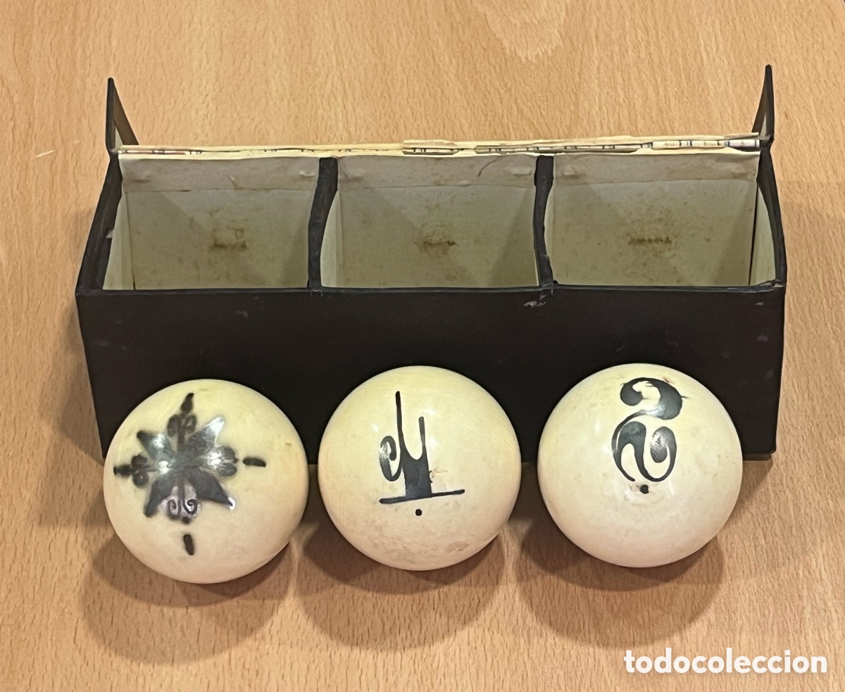 Coleccionismo deportivo: 3 BOLAS DE BILLAR SIGLO XIX CON CAJA - Foto 1