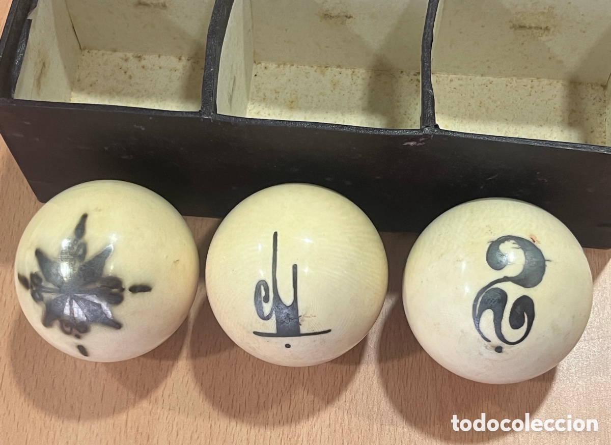 Coleccionismo deportivo: 3 BOLAS DE BILLAR SIGLO XIX CON CAJA - Foto 2