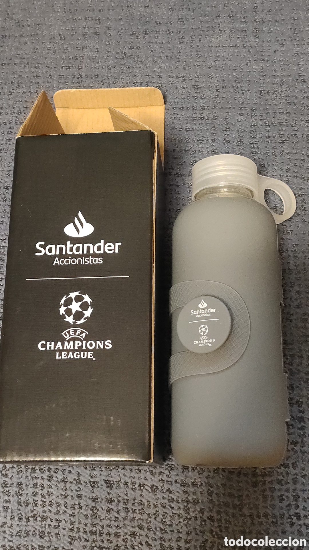 Coleccionismo deportivo: Botella cristal Banco Santander accionistas UEFA Champions League