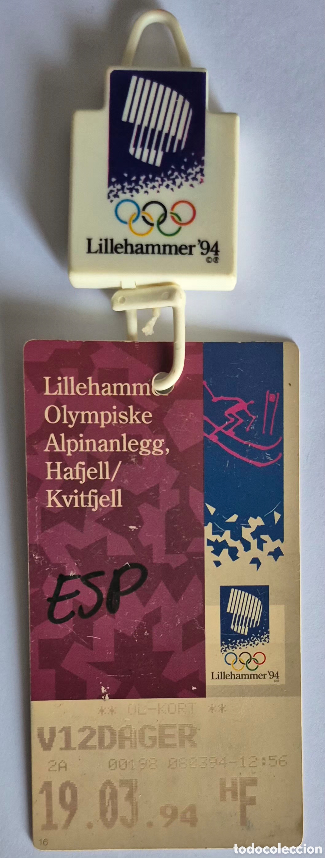 Coleccionismo deportivo: Lillehammer '94 &ndash; Hafjell V12 DAGER = pase de 12 d&iacute;as Fecha estampada: 19.01.94