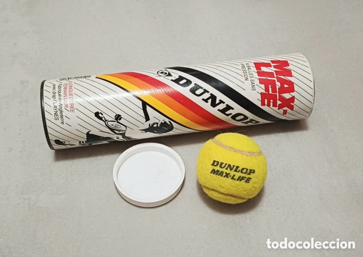 Colecionismo desportivo: Antiguo bote Dunlop + pelota oficial, tenis