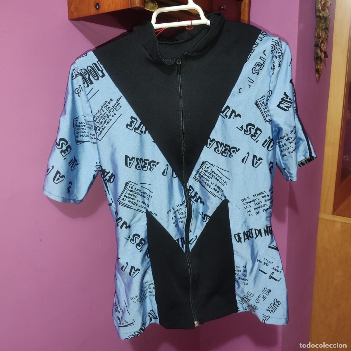 Coleccionismo deportivo: Maillot de ciclismo manga corta,azul con cremallera para mujer o ni&ntilde;o.A&ntilde;os 90