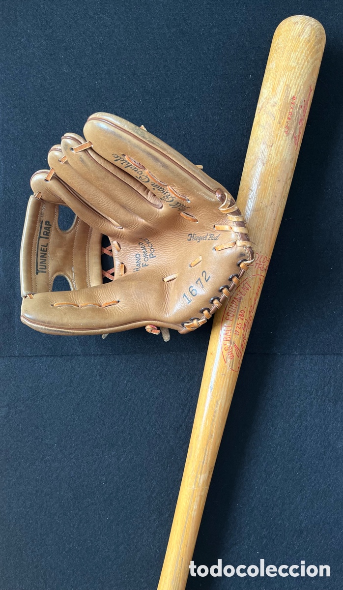 Coleccionismo deportivo: Vintage guante y bate de b&eacute;isbol juvenil