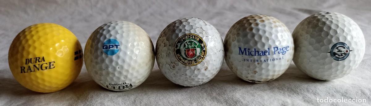 Coleccionismo deportivo: Lote de 5 viejas pelotas de golf de varias partes del mundo
