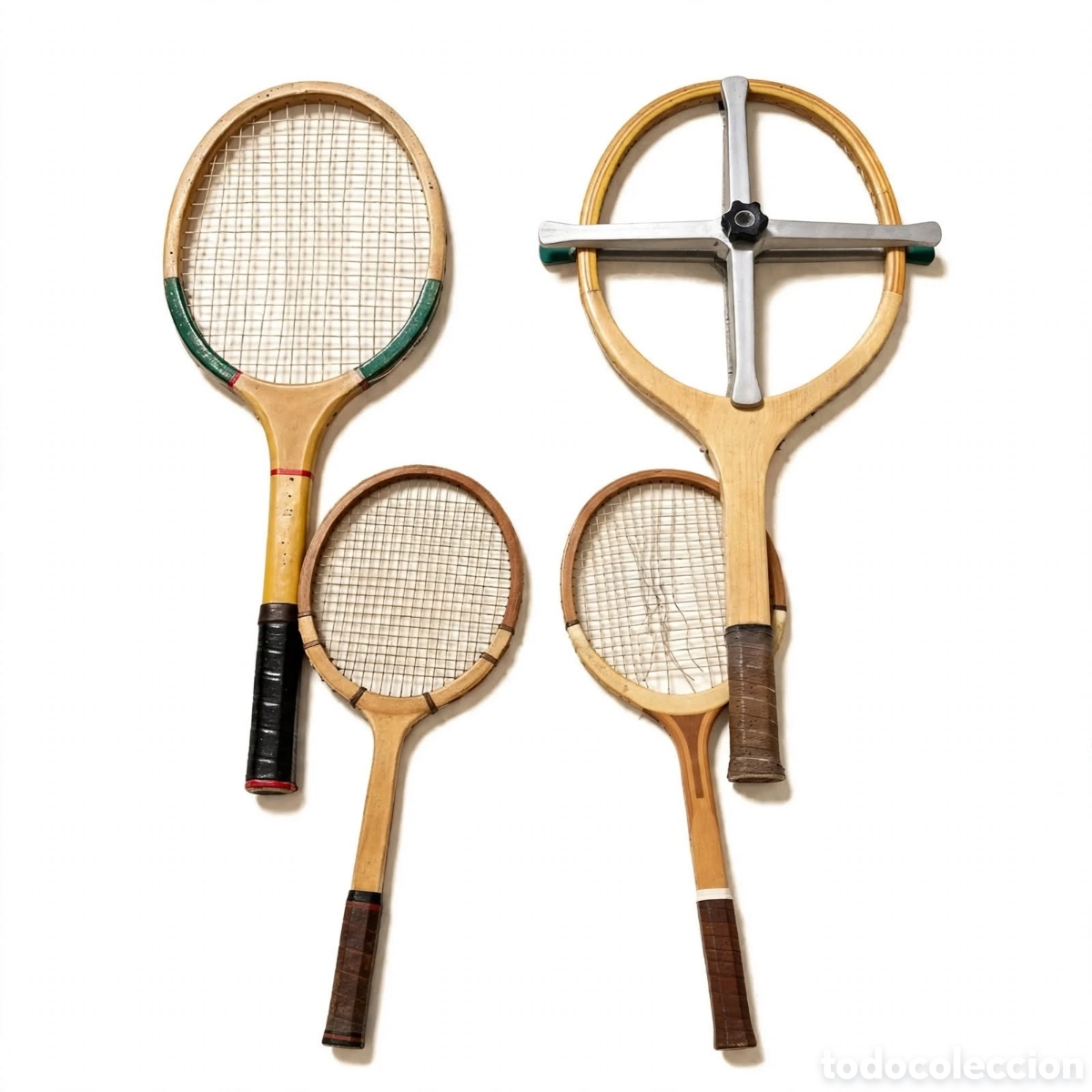 Coleccionismo deportivo: Lote 4 Raquetas Tenis Madera Vintage 70s - Slazenger Spalding Advanco + PrensaOriginal