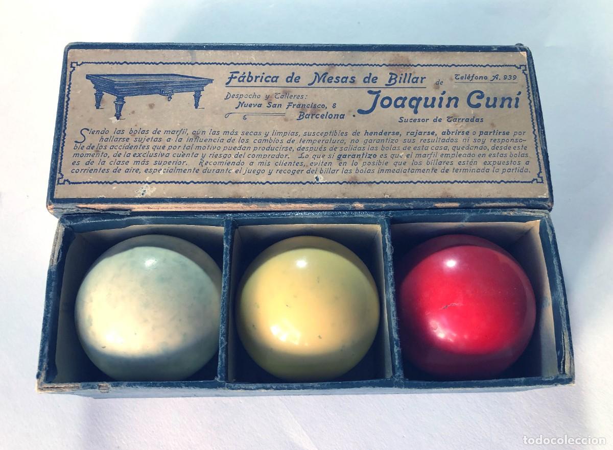Coleccionismo deportivo: ANTIGUO ESTUCHE / CAJA CON 3 BOLAS DE BILLAR / JOAQU&Iacute;N CUN&Iacute; - Barcelona a&ntilde;os 20/30 /