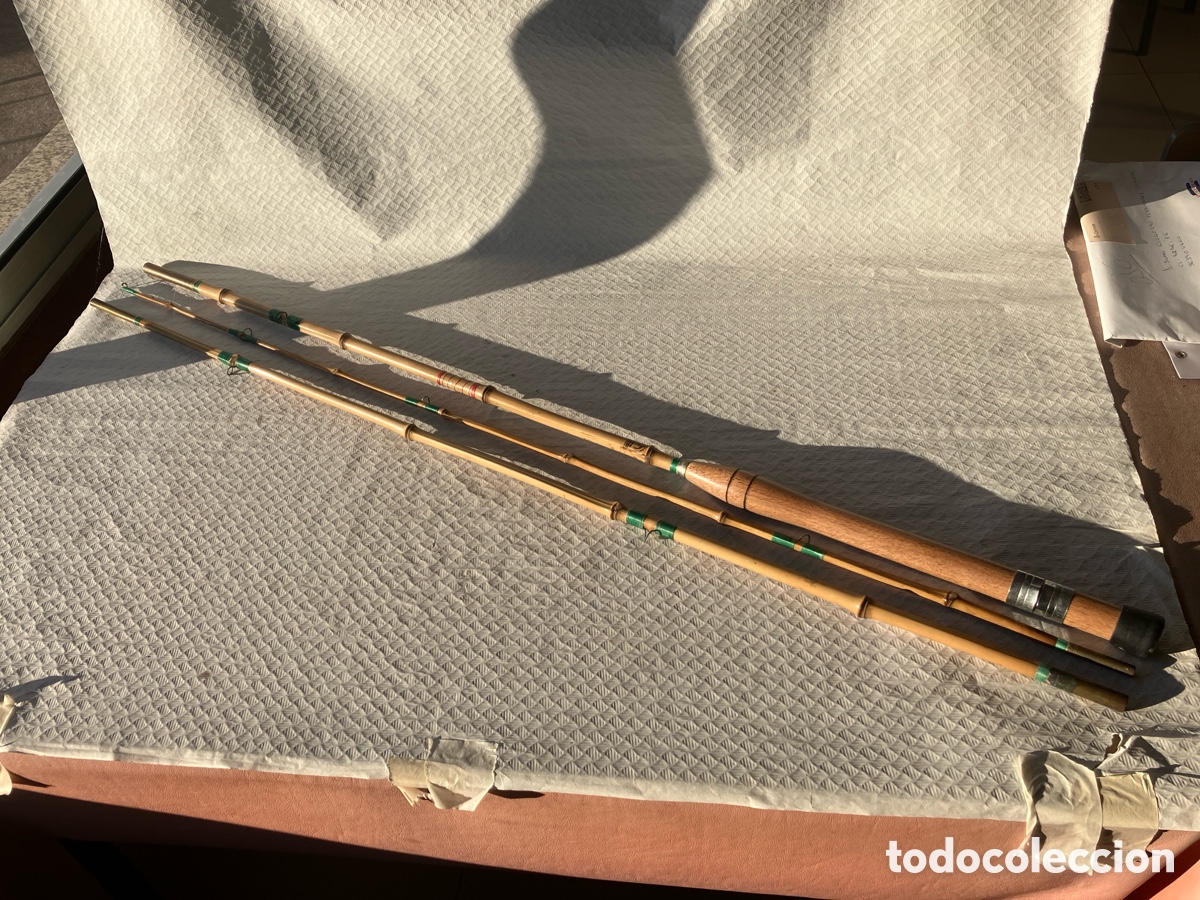 Colecionismo desportivo: Antigua y rara ca&ntilde;a de pesca bambu nunca usada marca CARSWELL