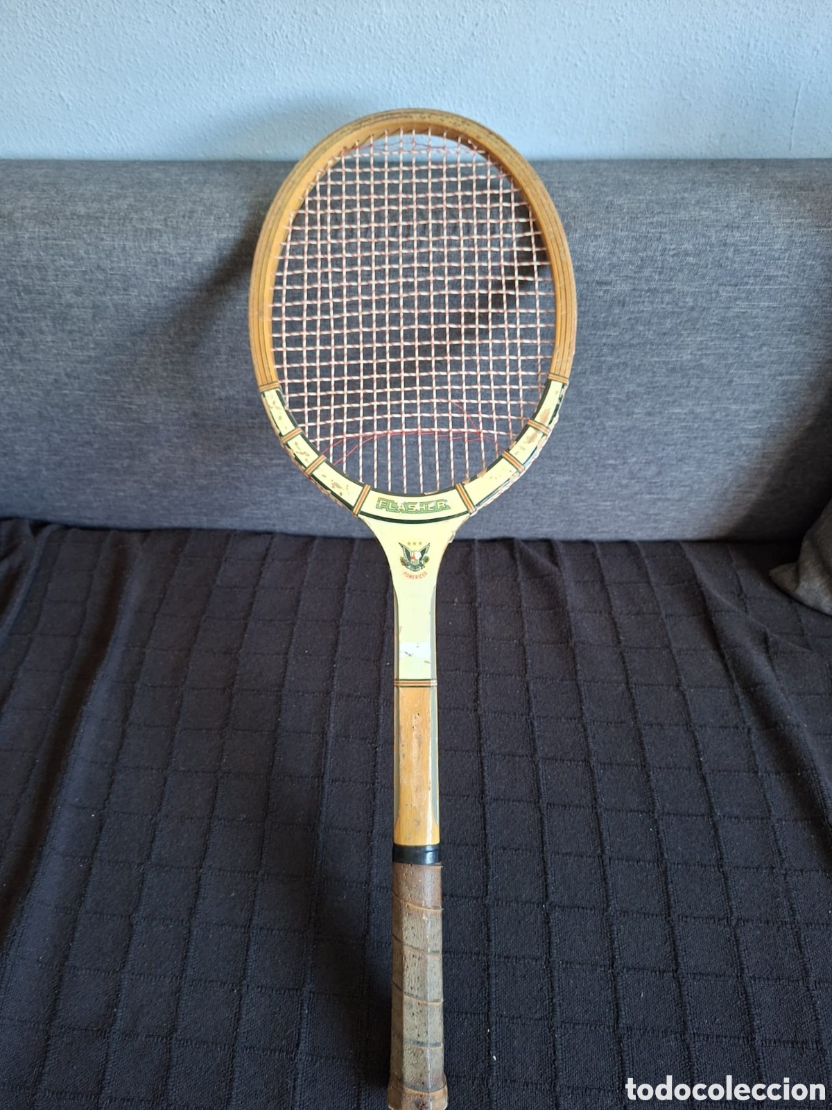 Coleccionismo deportivo: Raqueta de Tenis Antigua de Madera FLASHER + FUNDA &mdash; Vintage / Colecci&oacute;n
