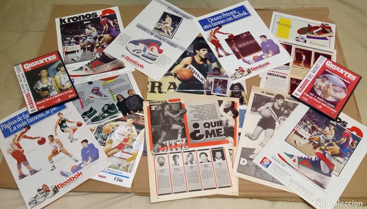 Coleccionismo deportivo: POSTER RECORTE FASC&Iacute;CULO DRAZEN PETROVIC CROMO LETONA DVD'S REAL MADRID ZAPATILLAS KRONOS REEBOK
