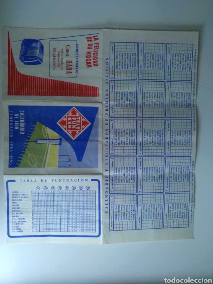 Coleccionismo deportivo: Calendario de liga 1954-1955 - Foto 2