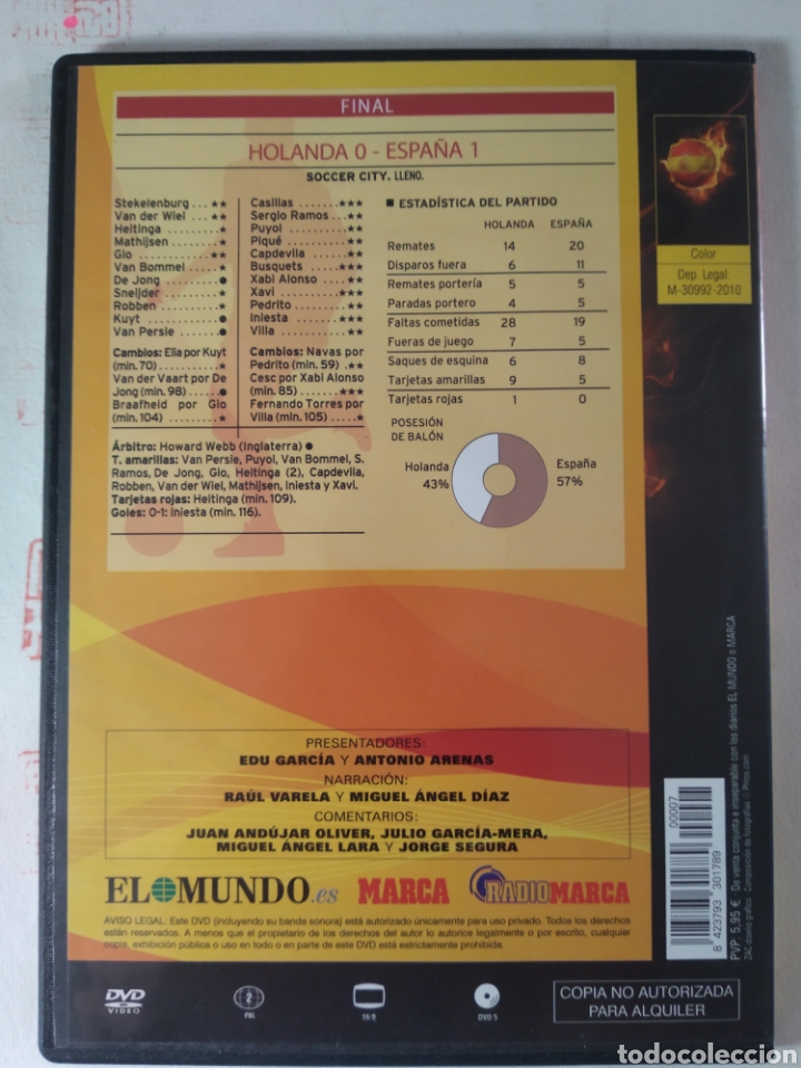 Coleccionismo deportivo: DVD Sud&aacute;frica 2010 Espa&ntilde;a Holanda - Foto 2