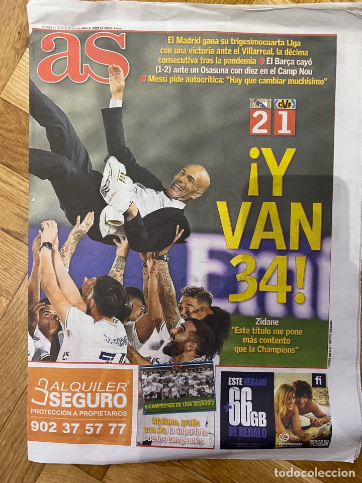 Coleccionismo deportivo: PERIODICO-AS-/&iexcl;Y VAN 34!/ 17.07.2020 - Foto 1