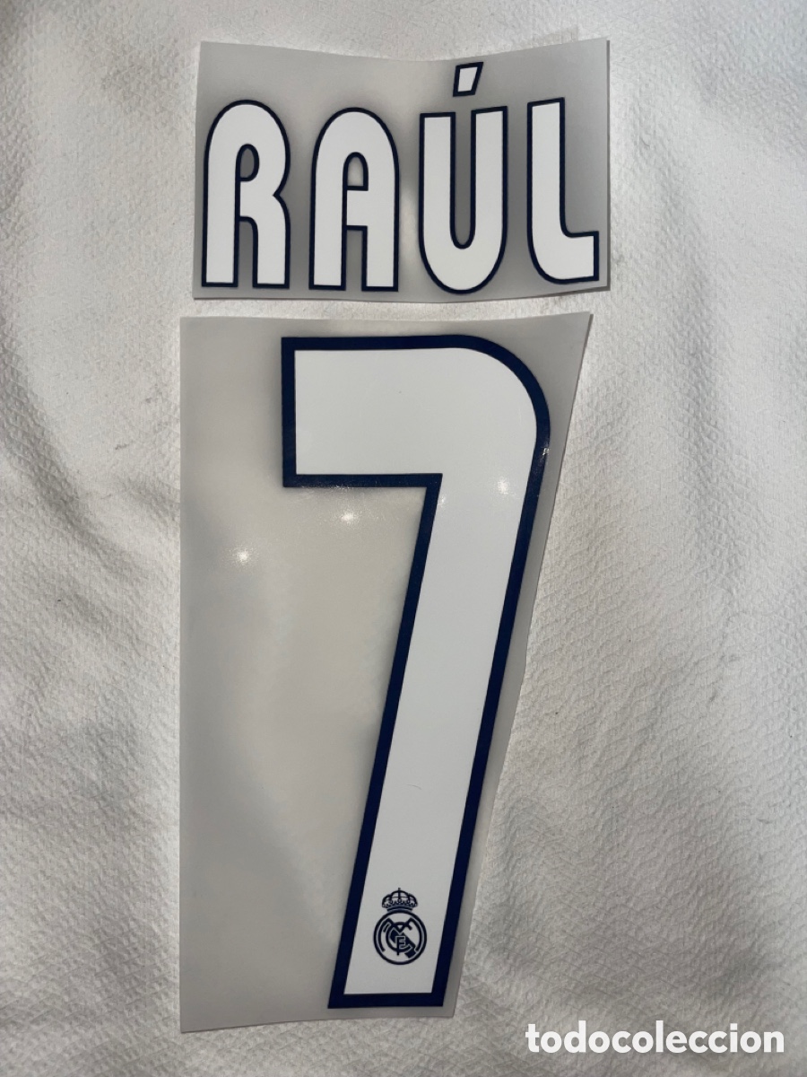Collectionnisme sportif: Dorsal Raul Real madrid visitante 2003 2004 2005 camiseta Serigrafia Liga Champions copa del rey